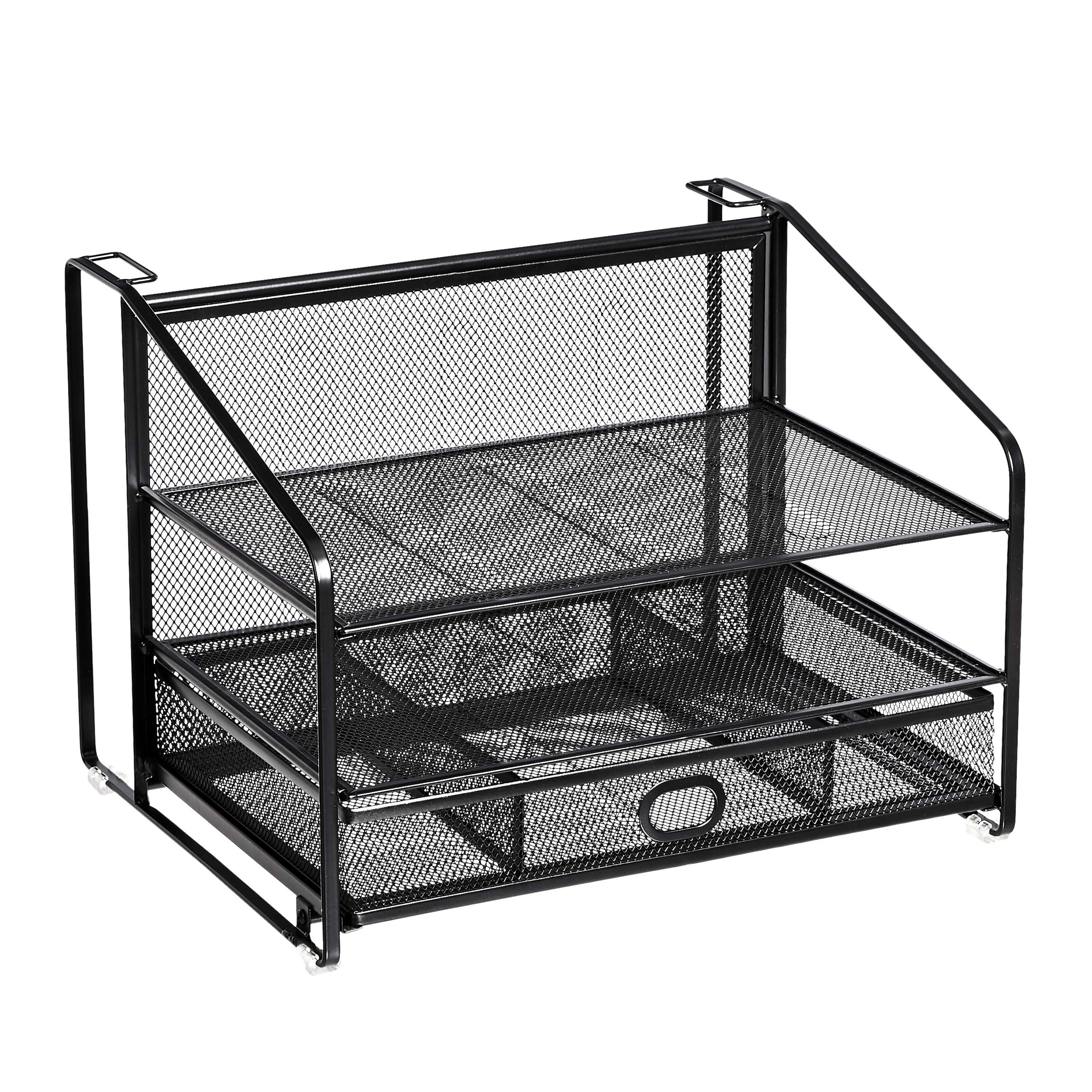 AmazonBasics 三層桌面整理架｜連抽屜及掛文件位・黑色