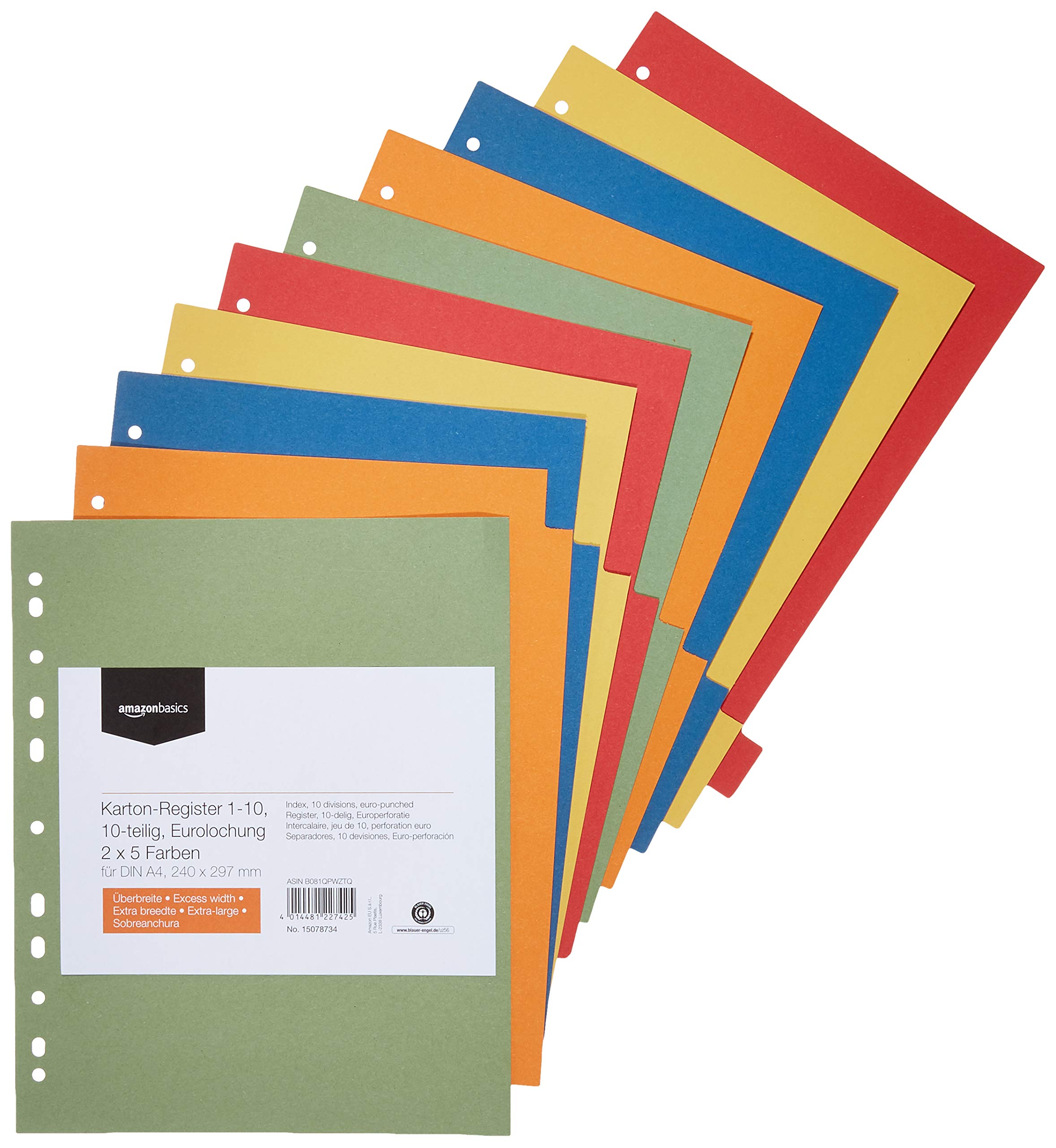 AmazonBasics A4 分頁索引｜10標籤・230 GSM
