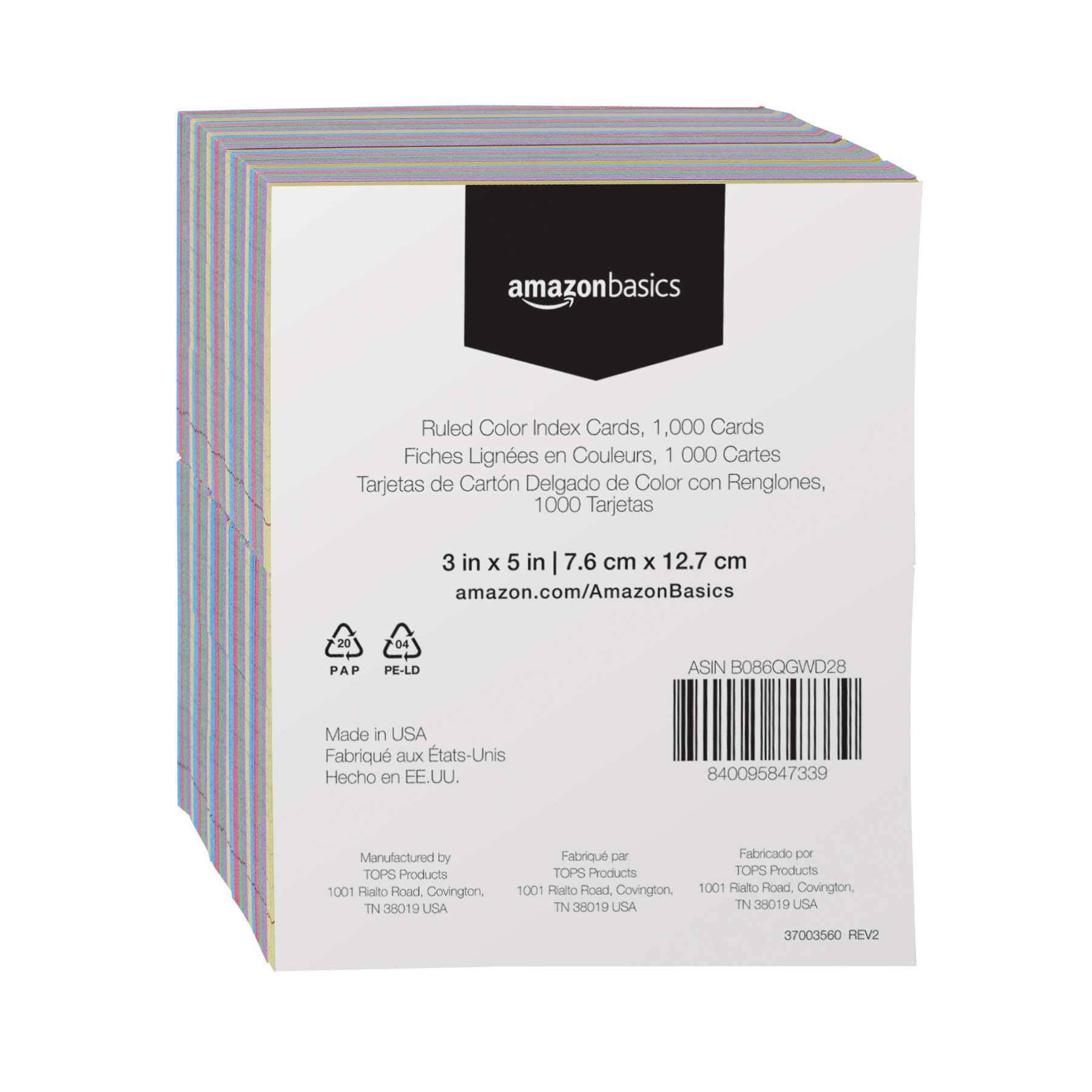 AmazonBasics 彩色橫線索引卡｜3 × 5吋・1000張・圖片 4
